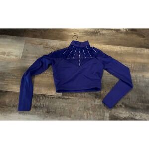 Ivy Sky Performance Weissman purple Rhinestone Mesh Mock Neck Dance Crop Top LA